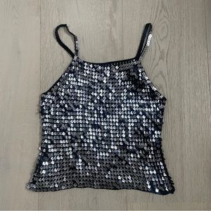 Vintage silver and black crochet sequin camisole
